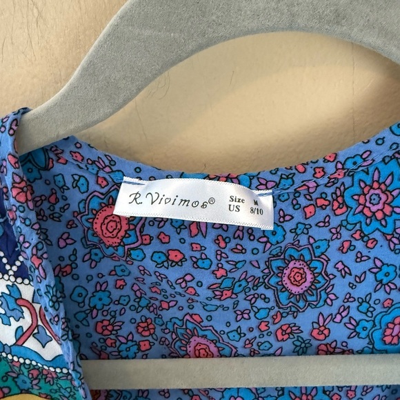 R. Vivimos Blue Floral Peacock Boho Long Sleeved Maxi Dress Size M - Picture 3 of 5